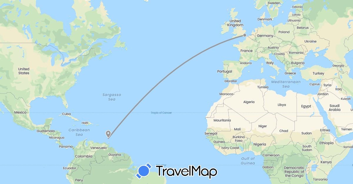TravelMap itinerary: driving, plane in United Kingdom, Grenada (Europe, North America)